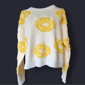 SHEIN Cream Sweater with Yellow Floral Appliqués